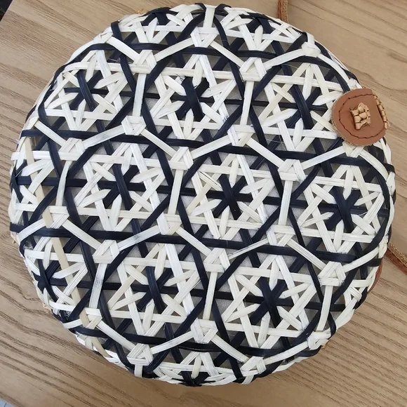 Straw Shoulder Bag Round Shape Leather Straps Woven Tote Bag - Picture 5 of 6